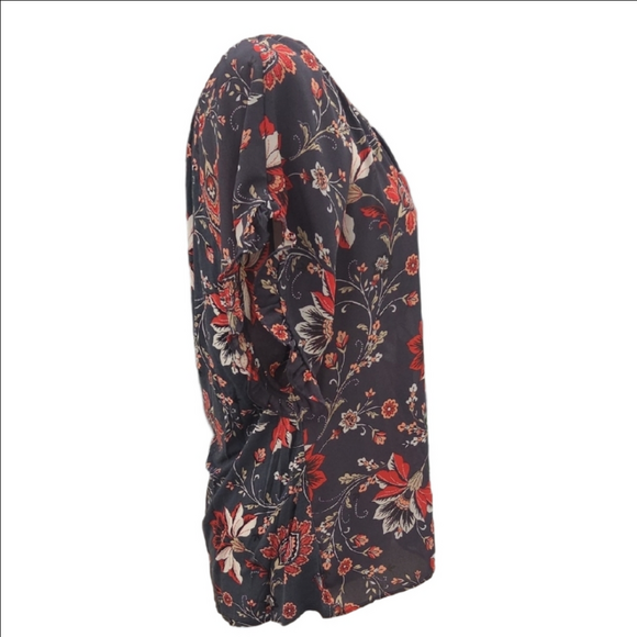LoFT Beautiful Floral Blouse - Charcoal and Scarlet Flowy Comfy Boho L - Picture 2 of 6
